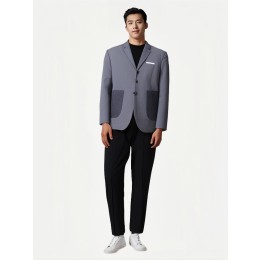 Designed male concierge service officer suit, customized spring and summer, light gray suit jacket with shoulder pads, slim fit, dark gray pocket design, broken bones on the left and right sides of the back panel, 65% polyester 35% rayon airside BS677 Designed male concierge service officer suit, customized spring and summer, light gray suit jacket with shoulder pads, slim fit, dark gray pocket design, broken bones on the left and right sides of the back panel, 65% polyester 35% rayon airside BS677